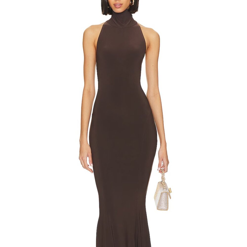 Norma Kamali Brown Halter Turtle Fishtail Gown